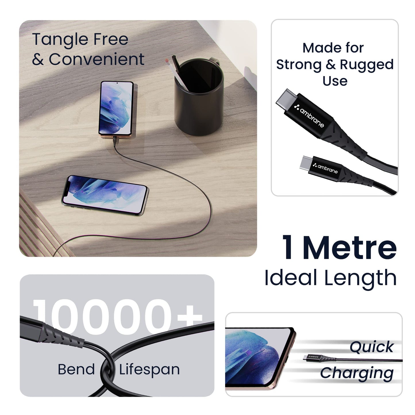 (Open Box) Ambrane 2.4A Fast Charging Output Cable with Micro to USB for Mobile, Neckband, True Wireless Earphone Charging, 480mbps Data Sync Speed, 1m Length (ACM - AZ1, Black)
