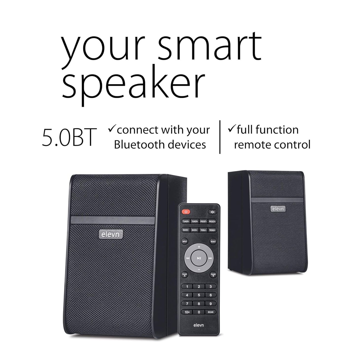 (Open Box) elevn Aura 80W 2.1 Channel Wireless Bluetooth Multimedia Speakers with Subwoofer Satellite Speaker, Remote, Digital FM & USB (Black)