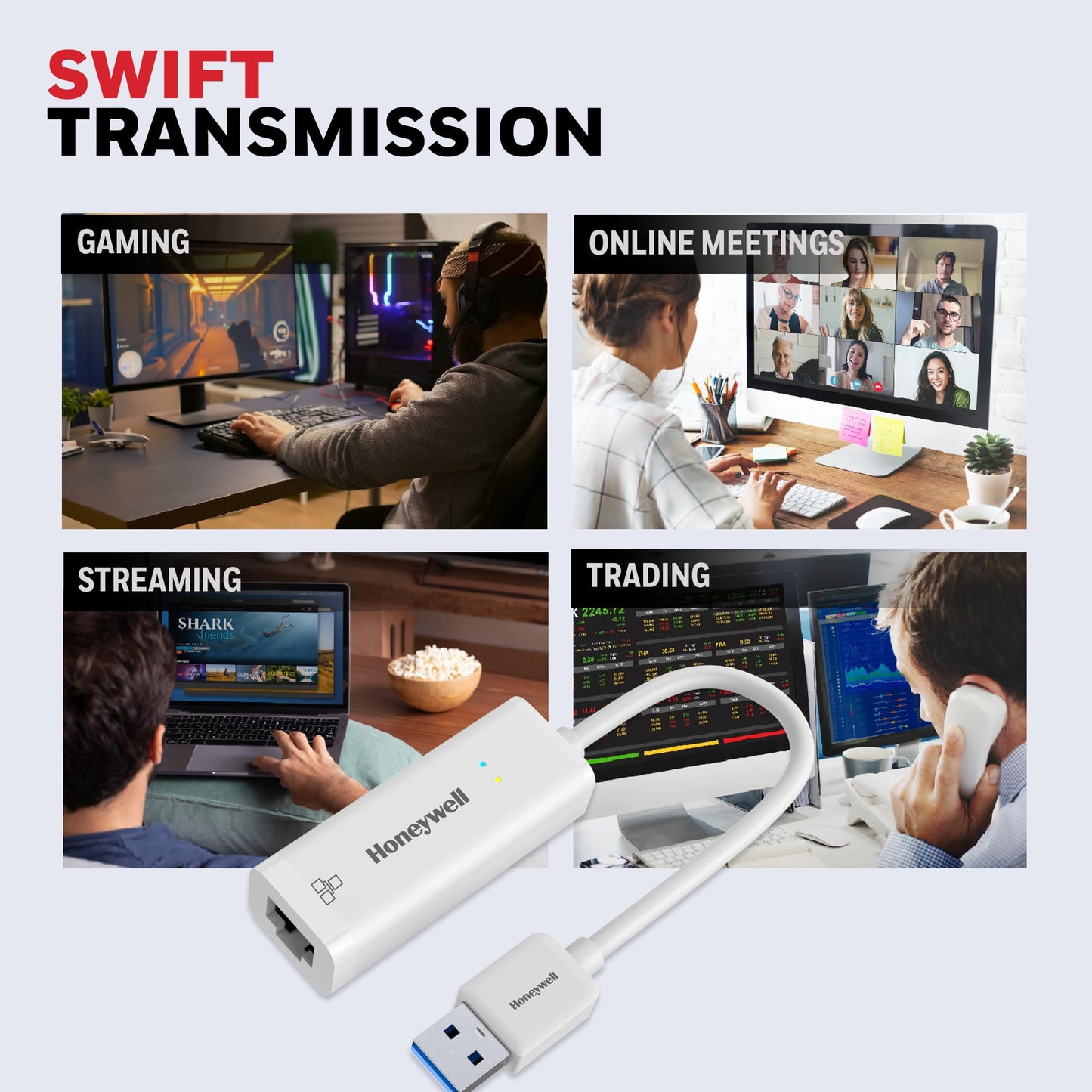 (Open Box) Honeywell 4-in-1 Type C 3.1 to USB 3.0 with RJ45 Gigabit Ethernet Adapter, 5GBPS Transfer Speed, 3x3.0 USB Ports, 1Gbps Bandwidth, Universally Compatible with Type C MacBooks, laptops, PCs, Tablets