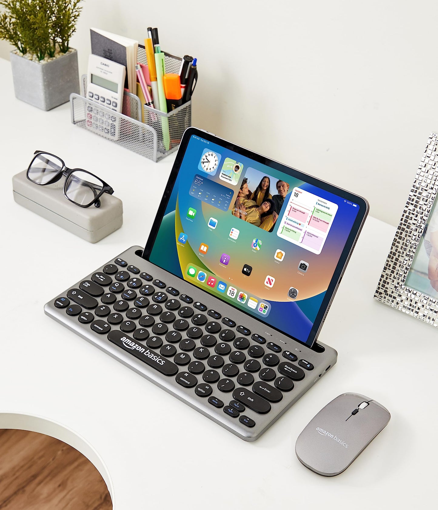 (Open Box) Amazon Basics USB Wireless Keyboard and Mouse Set with Nano Receiver