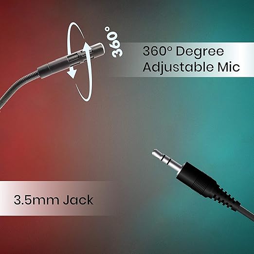 (Open Box) Zebronics ZEB-SM600 PRO Auxiliary Omnidirectional Desktop Microphone, 3.5 Mm Connector, Flexible Design, 2 Meter Braided Cable, Mic ON Off Option, Clear Audio Recording and Plug Play Usage (Black)