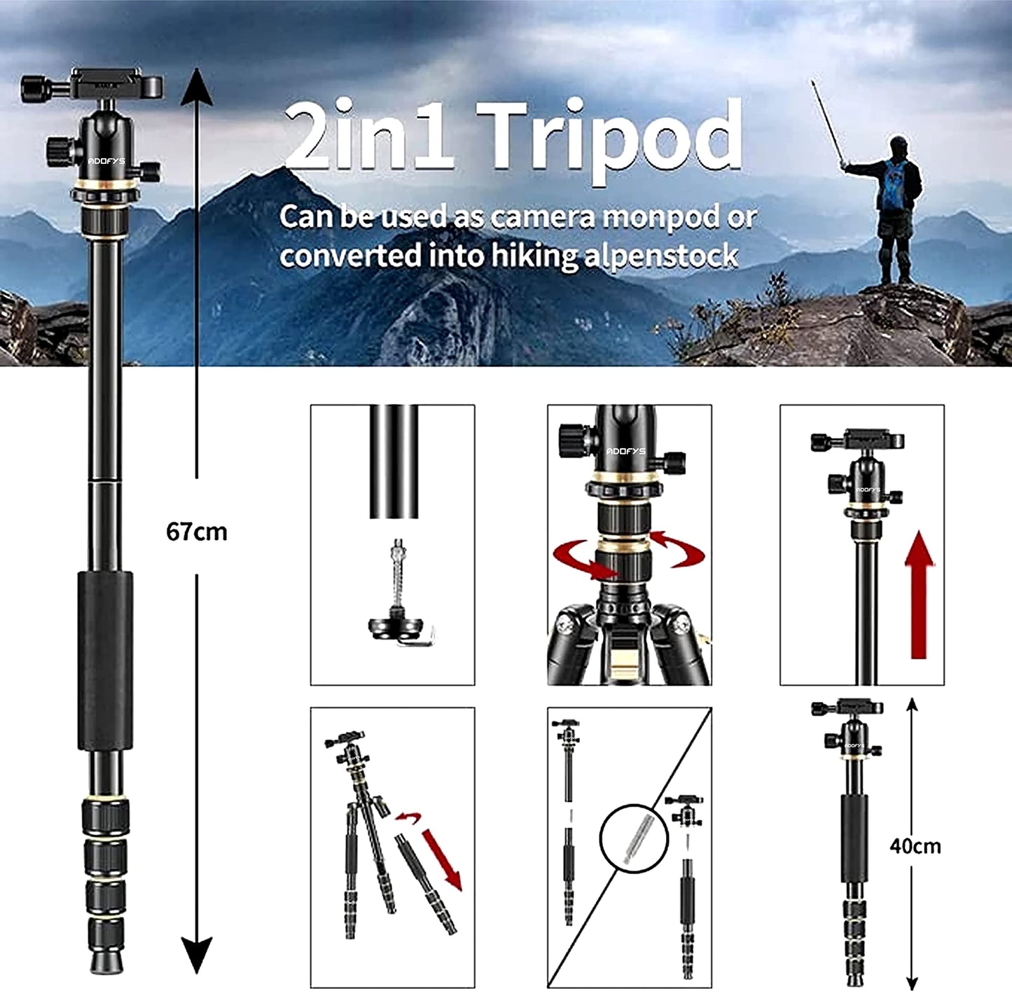 (Open Box) Adofys 70” Aluminium Camera Tripod with Travel Bag and Phone Holder |Operating Height: 70 inch | Maximum Load Capacity up to 5kg | Compatible with All Cameras, Cell Phones, Projector, Webcam