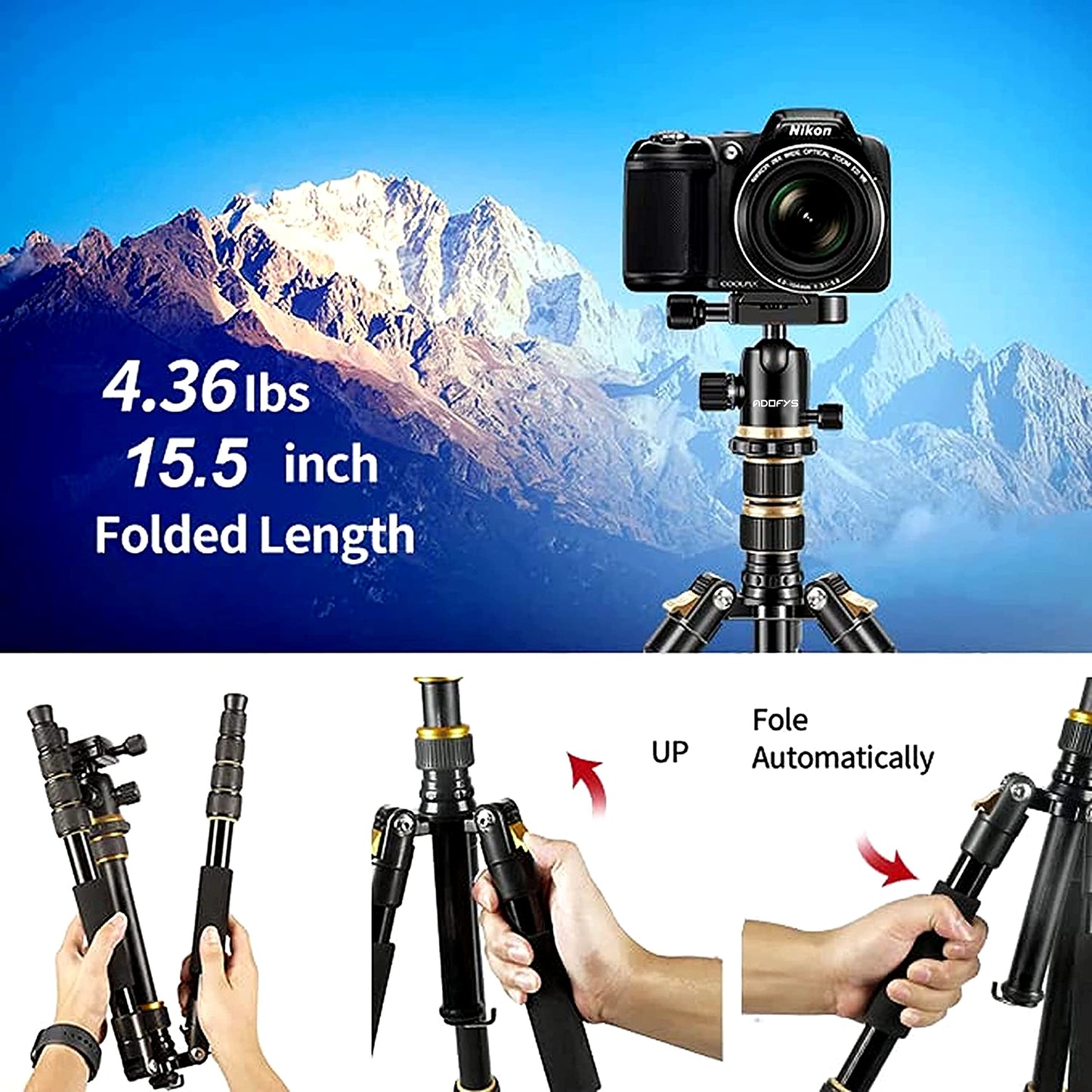 (Open Box) Adofys 70” Aluminium Camera Tripod with Travel Bag and Phone Holder |Operating Height: 70 inch | Maximum Load Capacity up to 5kg | Compatible with All Cameras, Cell Phones, Projector, Webcam