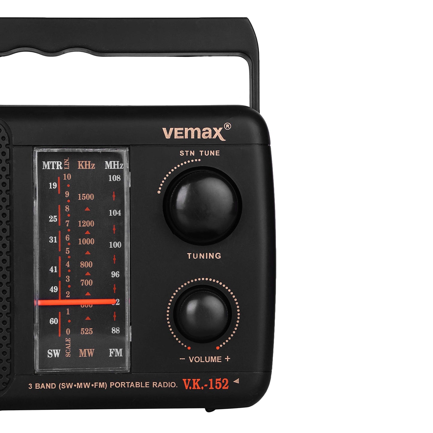 (Open Box) Vemax Base 3-Band (FM/AM/MW) Portable Radio (Black)