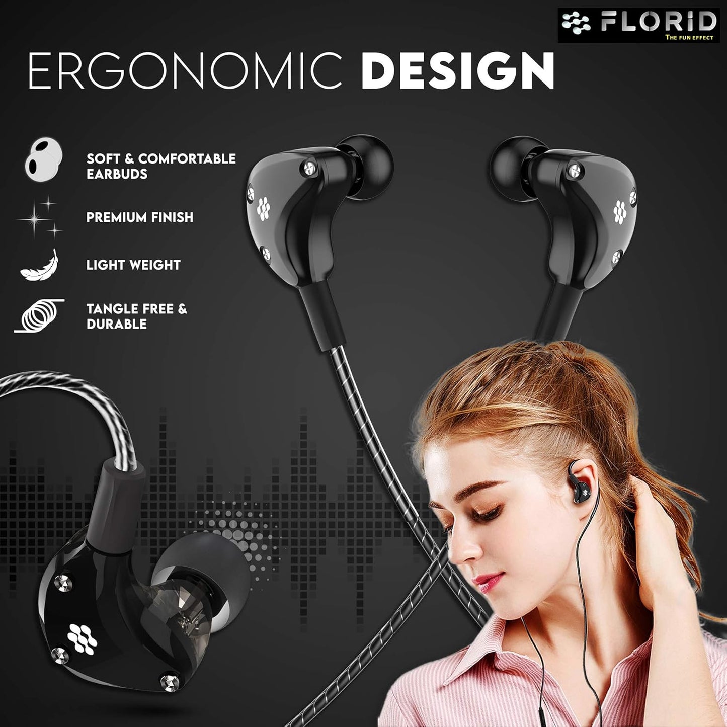 (Open Box) Florid Bass Machine 007 in-Ear Metal Wired Earphones with Mic and in-Line Control |Super Extra Bass & HD Sound |1.2 Meters Length & Gold Plated 3.5mm Universal Jack (Black)