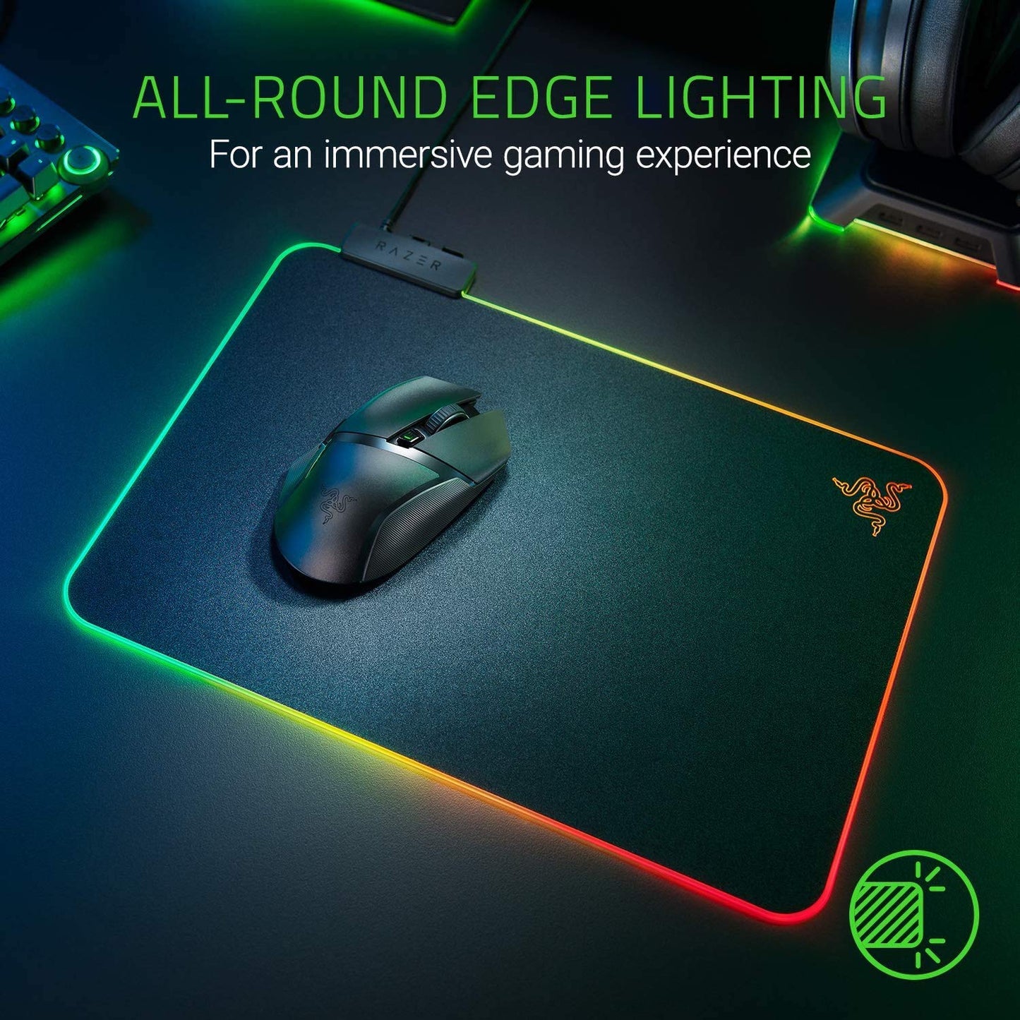 (OPEN BOX)Razer Strider - L Multilayer Synthetic Leather, Foam Padding, Head Cushion, Height Adjustable, Black/Green (RZ02-03810200-R3M1)