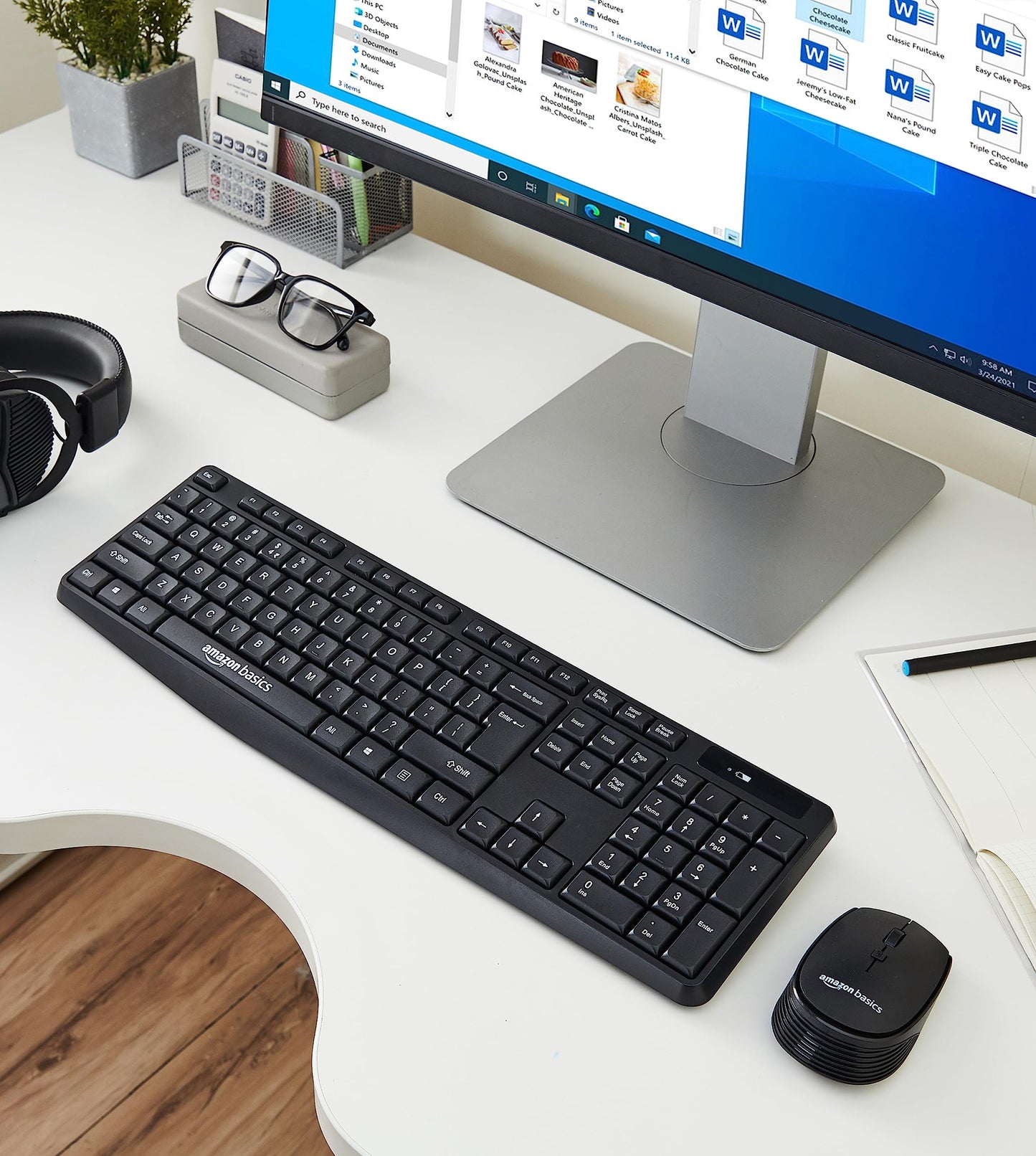 (Open Box) Amazon Basics USB Wireless Keyboard and Mouse Set with Nano Receiver