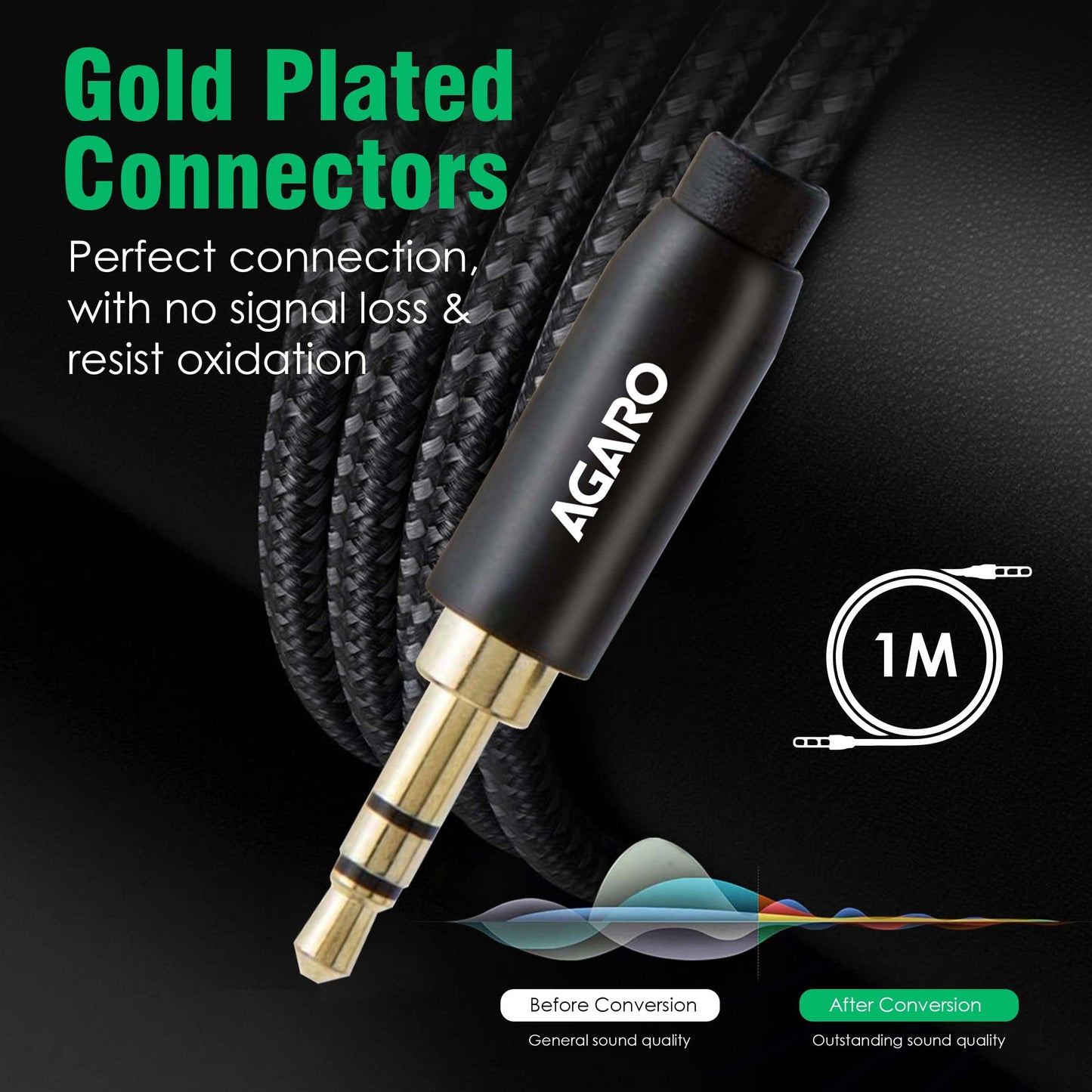 (Open Box) AGARO 3.5mm Audio Cable Stereo Aux 90 Degree Right Angle Aux Cable 24K Gold Plated Male to Male Hi-Fi Sound for Car,Home Stereos,Speakers,Tablets 2M/ 200CM/ 5.6 Ft,Silver & Black,33665