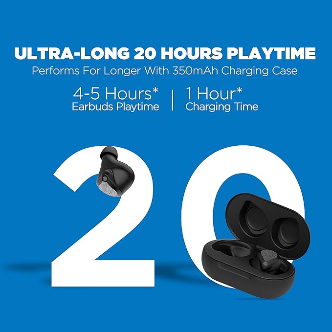 (Open Box) Nu Republic Starbuds True Wireless Earbuds(TWS),BT V5.0,Upto 20hrs Play Time,Compact case with Type-C Charging Cable,Touch Control,45å¡ Angle fit,Sweat & Water Resistant,Voice Assistant with Mic - Black