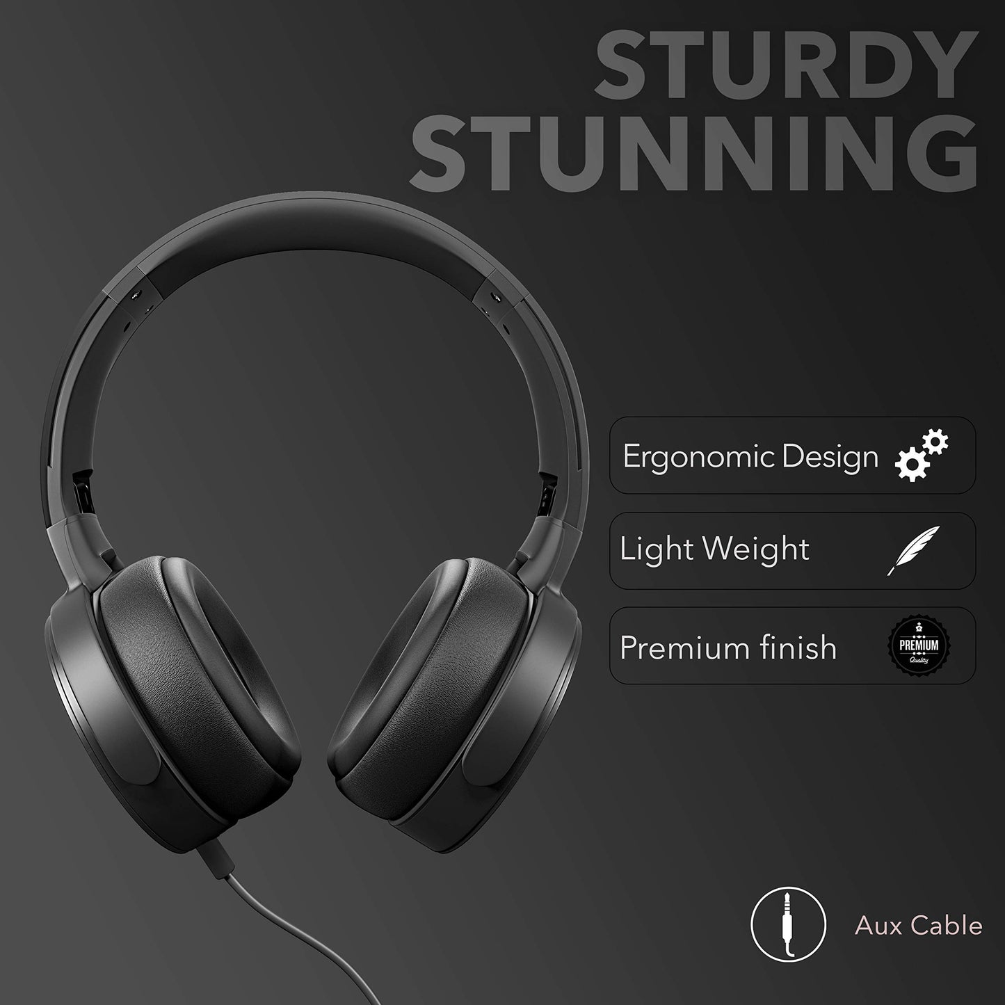 (Open Box) Boult Audio Bass Buds Q2 Lightweight Stereo Wired Over Ear Headphones Set with Mic with Deep Bass, Comfortable Ear Cushions, & Long Cord (Black)