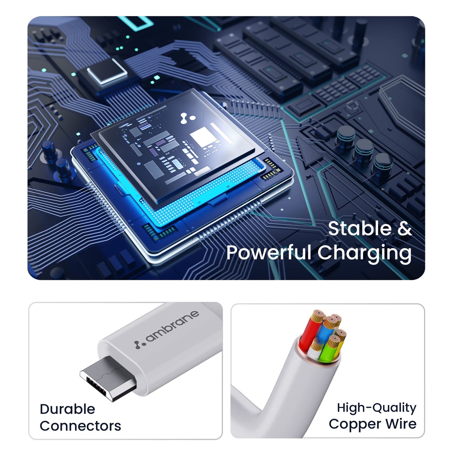 (Open Box) Ambrane 2.4A Fast Charging Output Cable with Micro to USB for Mobile, Neckband, True Wireless Earphone Charging, 480mbps Data Sync Speed, 1m Length (ACM - AZ1, Black)