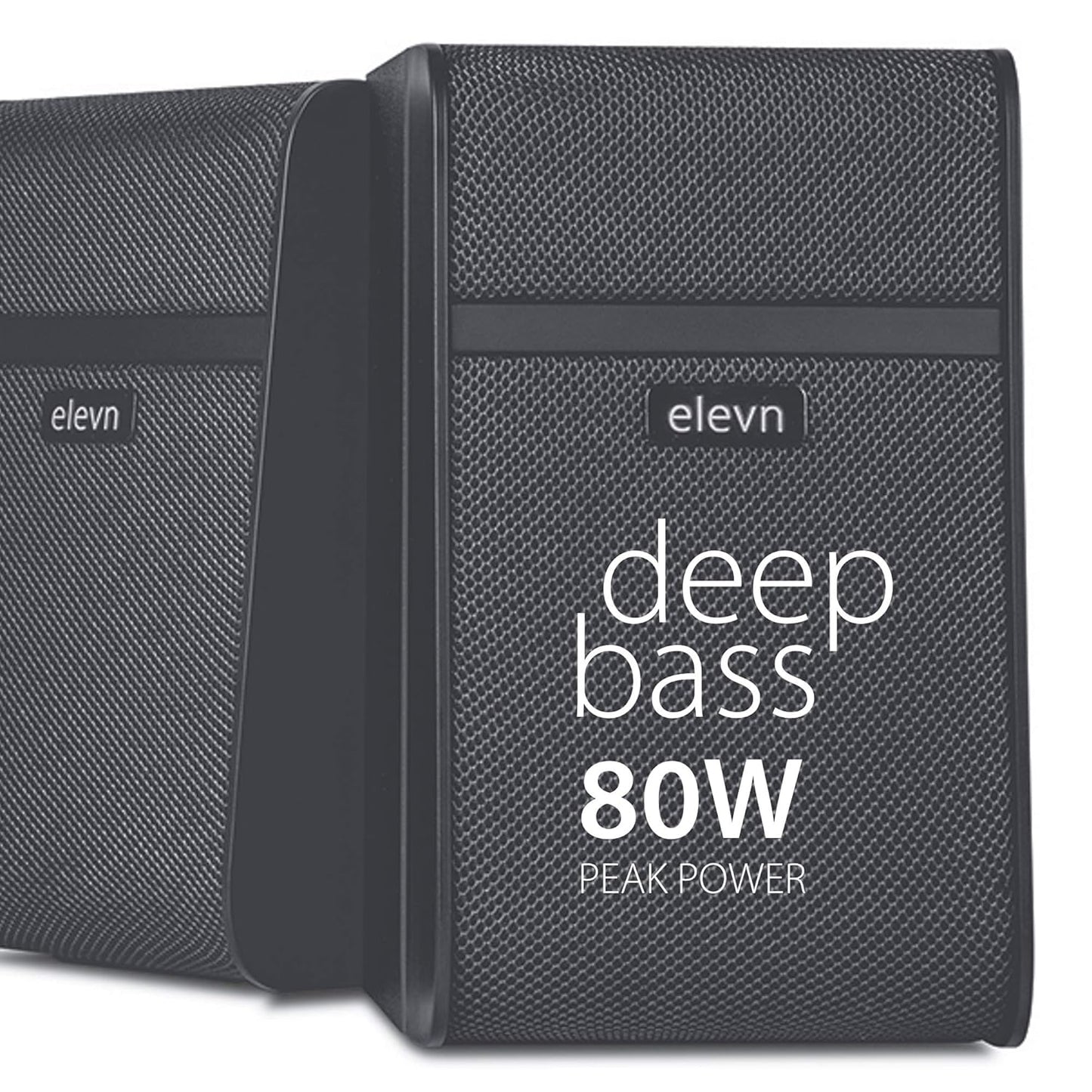 (Open Box) elevn Aura 80W 2.1 Channel Wireless Bluetooth Multimedia Speakers with Subwoofer Satellite Speaker, Remote, Digital FM & USB (Black)