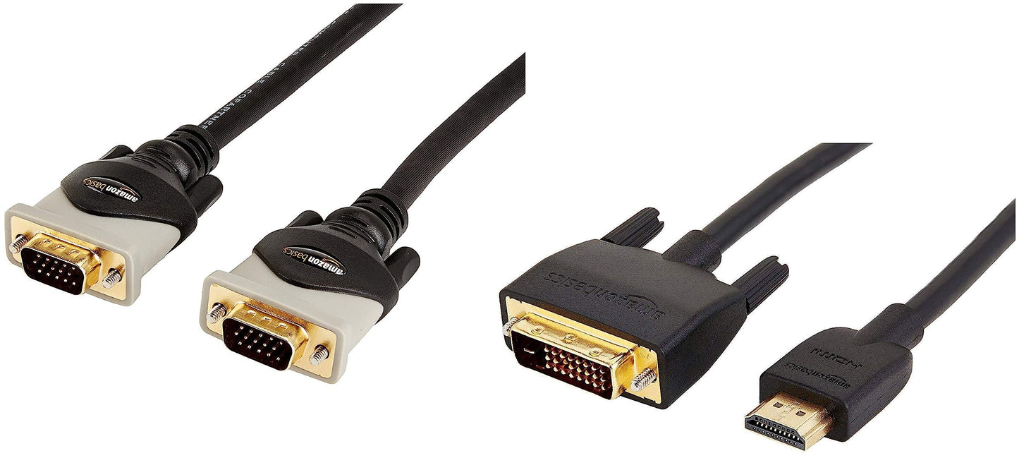 (Open Box) Amazon Basics 6-Feet VGA to VGA Cable for Monitor, Personal Computer (Black) & HL-007347 HDMI Input to DVI Output (Not VGA) Adapter Cable, 6 Feet, Black