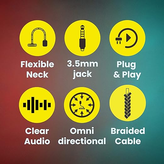 (Open Box) Zebronics ZEB-SM600 PRO Auxiliary Omnidirectional Desktop Microphone, 3.5 Mm Connector, Flexible Design, 2 Meter Braided Cable, Mic ON Off Option, Clear Audio Recording and Plug Play Usage (Black)
