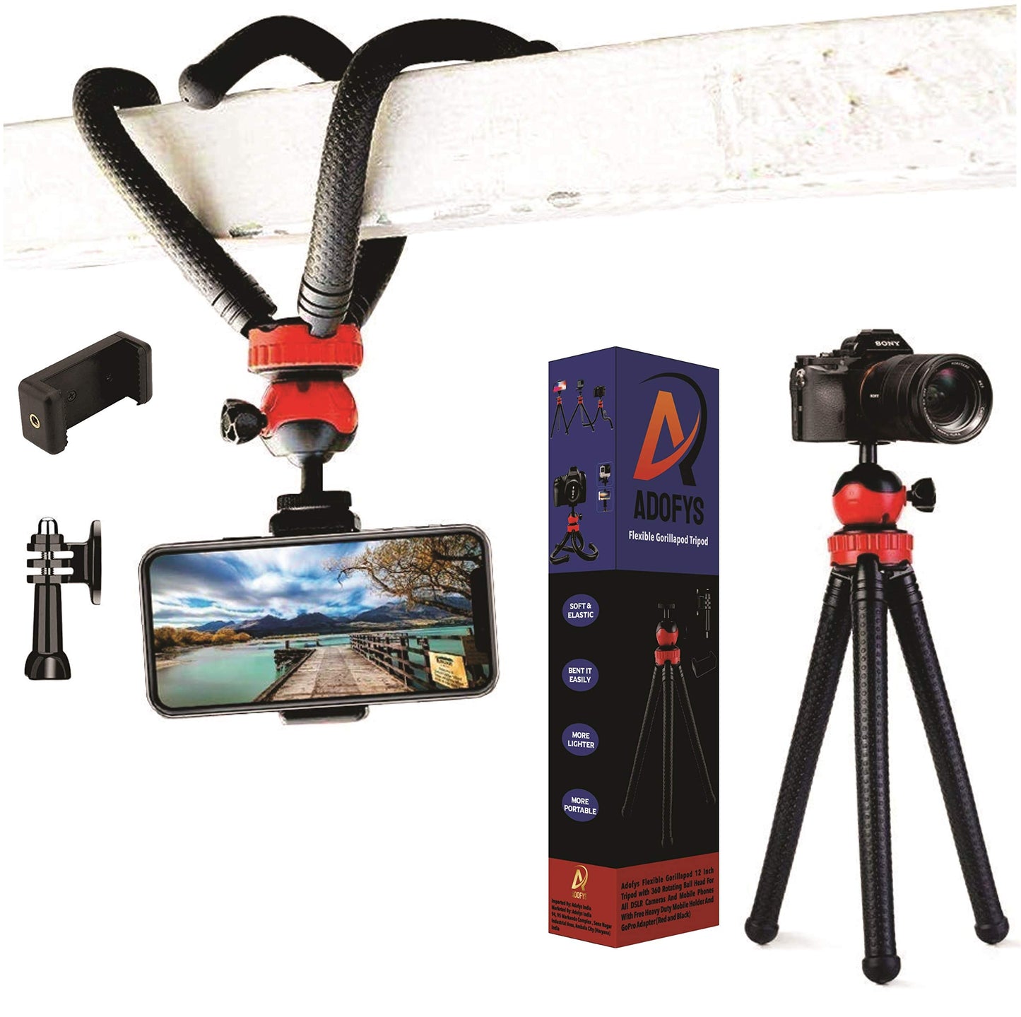 (Open Box) Adofys 70” Aluminium Camera Tripod with Travel Bag and Phone Holder |Operating Height: 70 inch | Maximum Load Capacity up to 5kg | Compatible with All Cameras, Cell Phones, Projector, Webcam