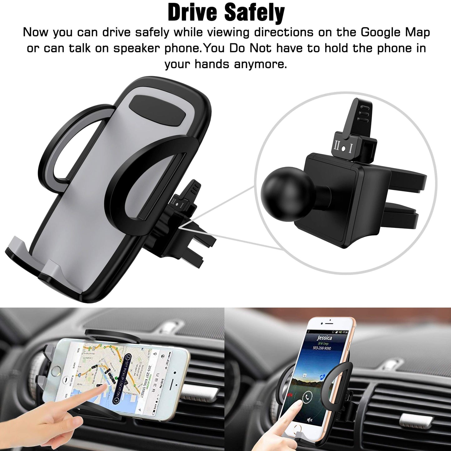 (Open Box) ELV Car Mount Adjustable Car Phone Holder Universal Long Arm, Windshield for Smartphones - Black
