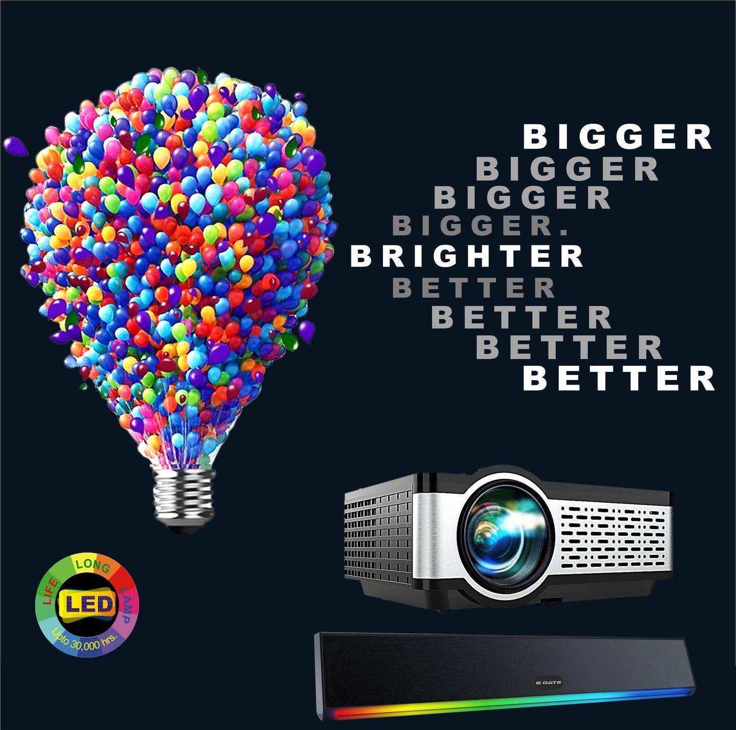 (Open Box) Egate K9 Pro-Max Android FHD 1080p LED Projector,