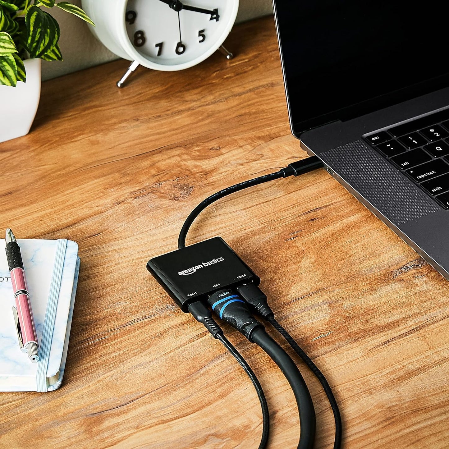 (Open Box) Amazon Basics 4 Port Superspeed USB 3.0 Hub with Charging Function and 15 CM Built-in Cable (Grey)
