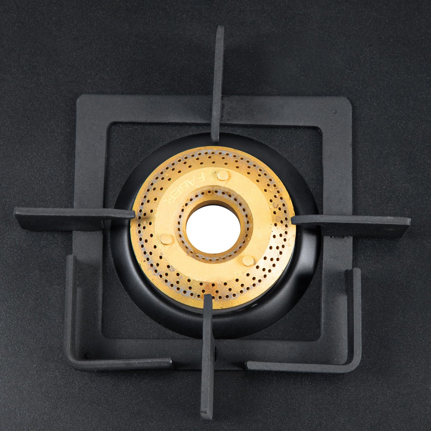 Faber Roma 4 Burner Gas Stove | 2.0.mm MS Frame Body with Diamond Coated Finish | 4 Brass Burners | Diamond Coated Pan Support & Drip Tray, Heat Resistant Metal Knobs, Manual Ignition, Black