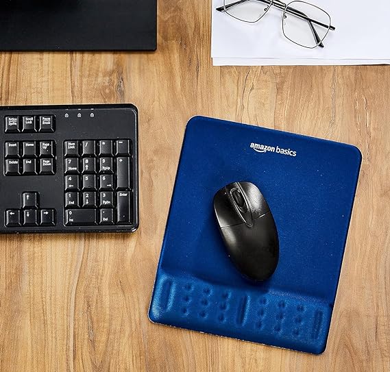 (Open Box) Amazon Basics Gel Mouse Pad Wrist Rest Memory-Foam Ergonomic Design | Cushion Wrist Support & Pain Relief | Suitable for Gaming, Computer, Laptop, Home & Office Anti-Slip Rubber Base (Blue)