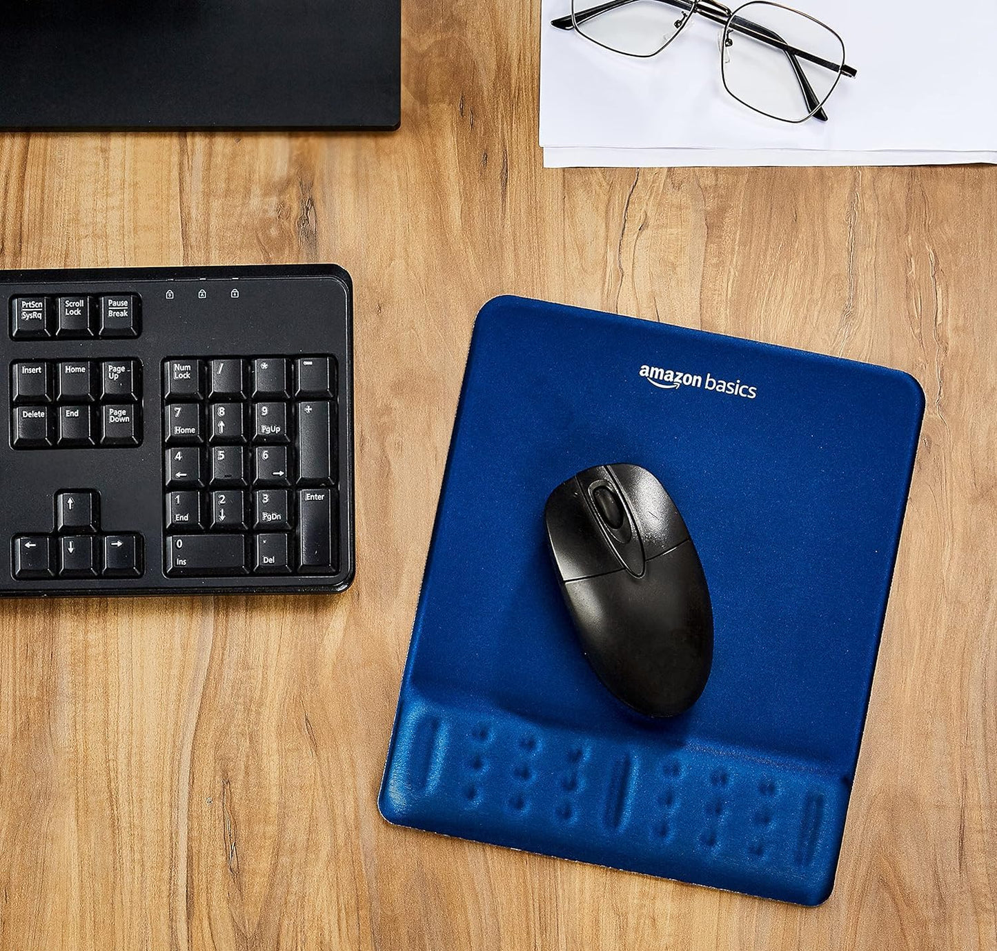 (Open Box) Amazon Basics Gel Mouse Pad Wrist Rest Memory-Foam Ergonomic Design | Cushion Wrist Support & Pain Relief | Suitable for Gaming, Computer, Laptop, Home & Office Anti-Slip Rubber Base (Blue)