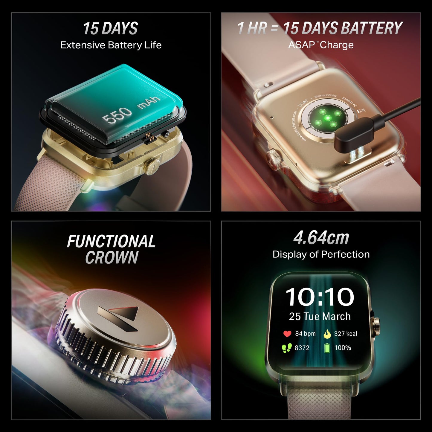 (Open Box) boAt Storm Infinity Plus w/15 Days Extensive Battery fueled by Huge 550mAh Battery, Fast Charge, 1.83”(4.65cm)HD Display, Functional Crown, BT Calling, Smart watch for Men & Women (Active Black)