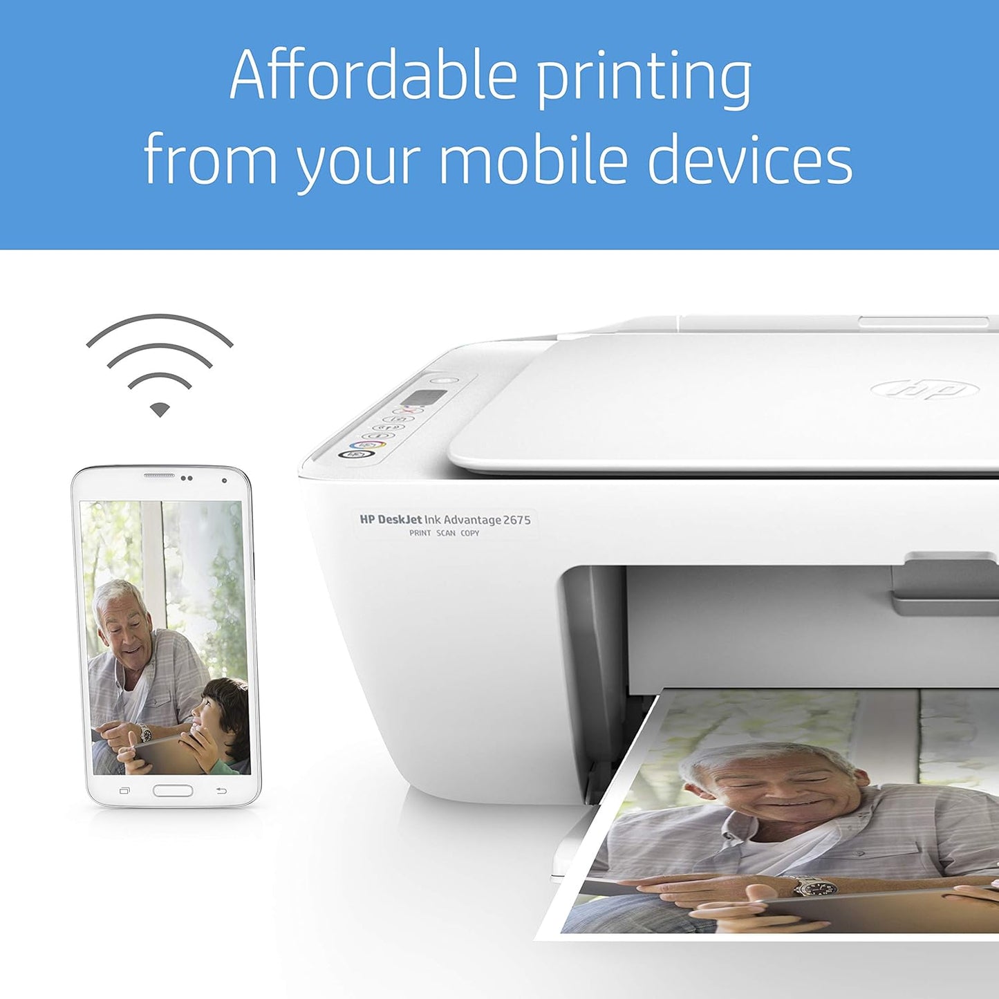 (Open Box) HP DeskJet 2675 All-in-One Ink Advantage Wireless Colour Printer (White) with Voice-Activated Printing (Compatible with Alexa and Google Assistant)