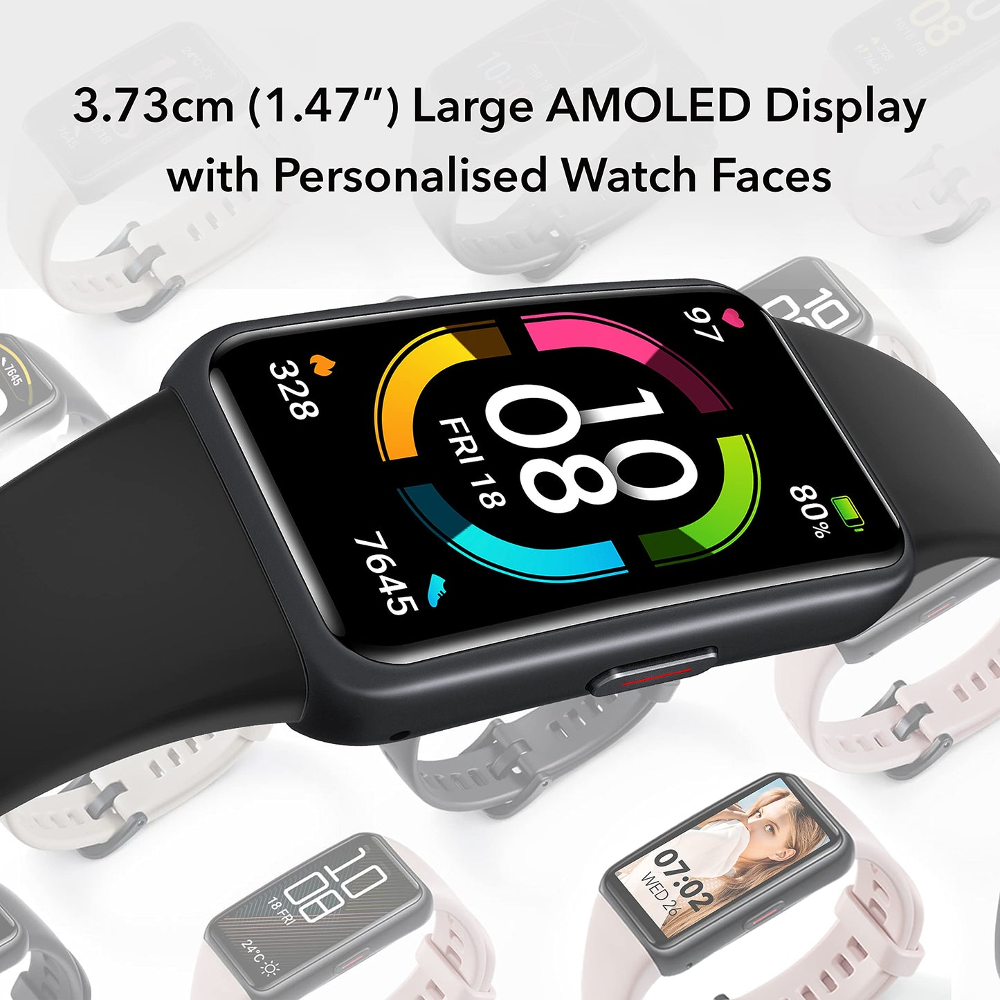 (Open Box) HONOR Band 6 Smartwatch with AMOLED 1.47'' Display,14 Days Battery, SpO2, 24/7 Heart Rate, Stress & Sleep Monitor, Personalized Watch Faces, Workout Auto-Detection, 5ATM Waterproof, Meteorite Black