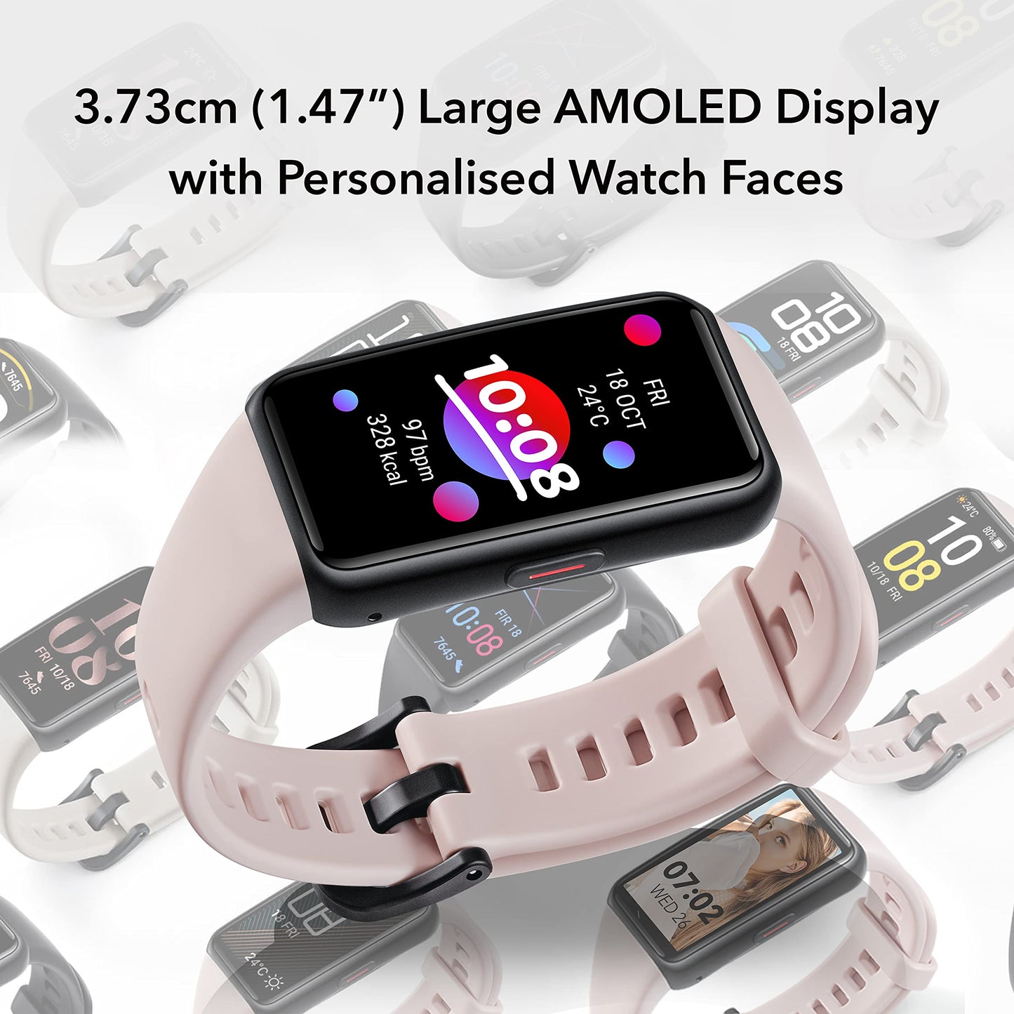 (Open Box) HONOR Band 6 Smartwatch with AMOLED 1.47'' Display,14 Days Battery, SpO2, 24/7 Heart Rate, Stress & Sleep Monitor, Personalized Watch Faces, Workout Auto-Detection, 5ATM Waterproof, Meteorite Black