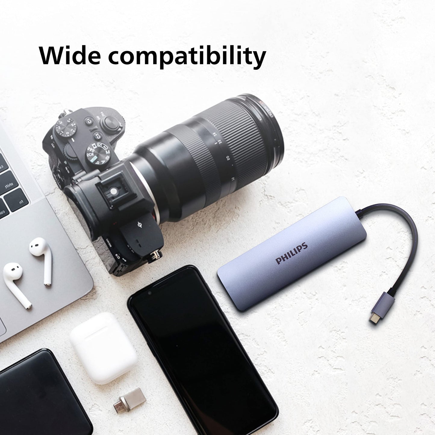 (Open Box) PHILIPS 7 in 1 USB Type C to HDMI 4K 30Hz + 3 x USB A + PD (max 60W) + Micro SD Card Slot + SD Card Slot Dock Adapter for MacBook, Windows OS, iPad, Chromebook, Surface, Android Type C Port Devices