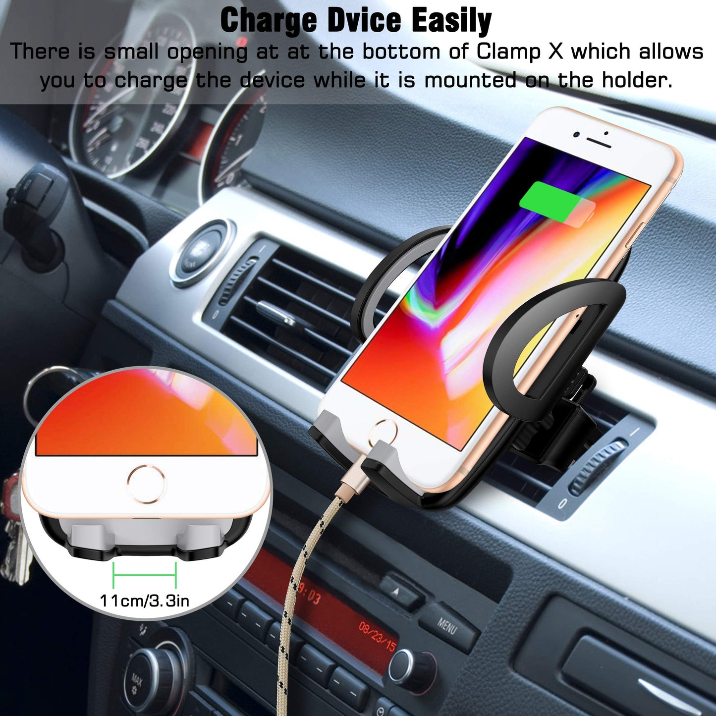 (Open Box) ELV Car Mount Adjustable Car Phone Holder Universal Long Arm, Windshield for Smartphones - Black