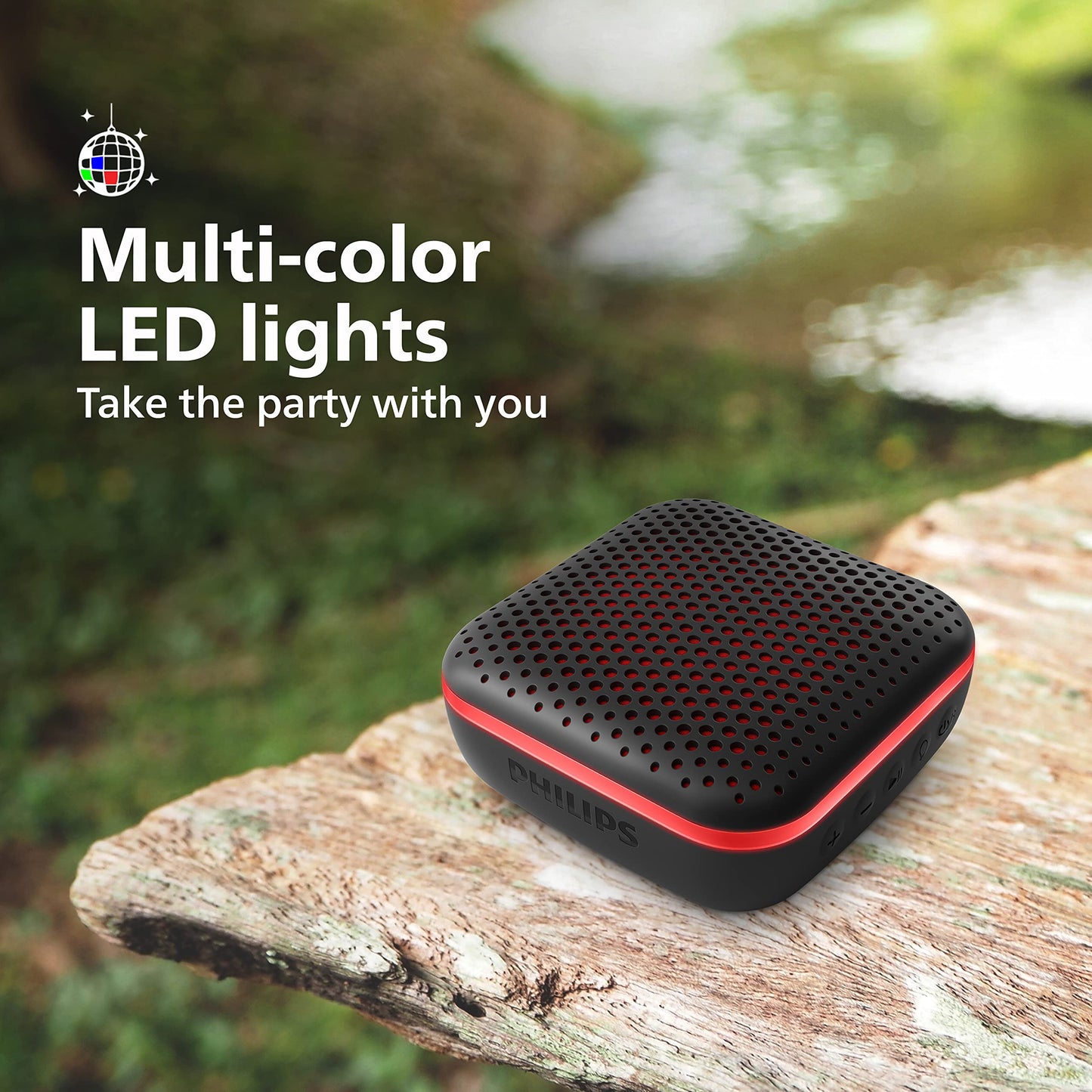 (Open Box) Philips Audio Bluetooth Speaker TAS2505B, 6W with LED Lights (Built-in Microphone, Durable and IPX7 Waterproof, 10 Hours’ Playback Time, 20-m Range) Black