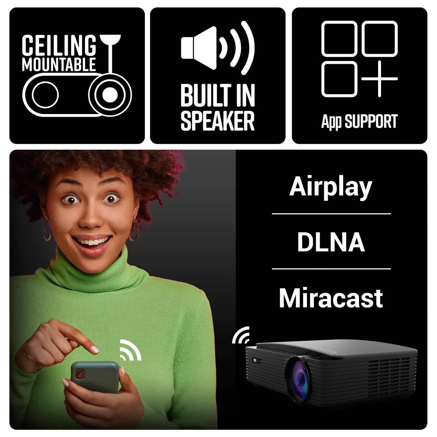 (Open Box) ZEBRONICS PIXAPLAY 15 Smart LED Projector with Dolby Audio, 5500 lumens, 4K Support, 180 Inch Screen Size, Supports Miracast, Bluetooth, USB, HDMI, WiFi, APP Support, 1080p Native