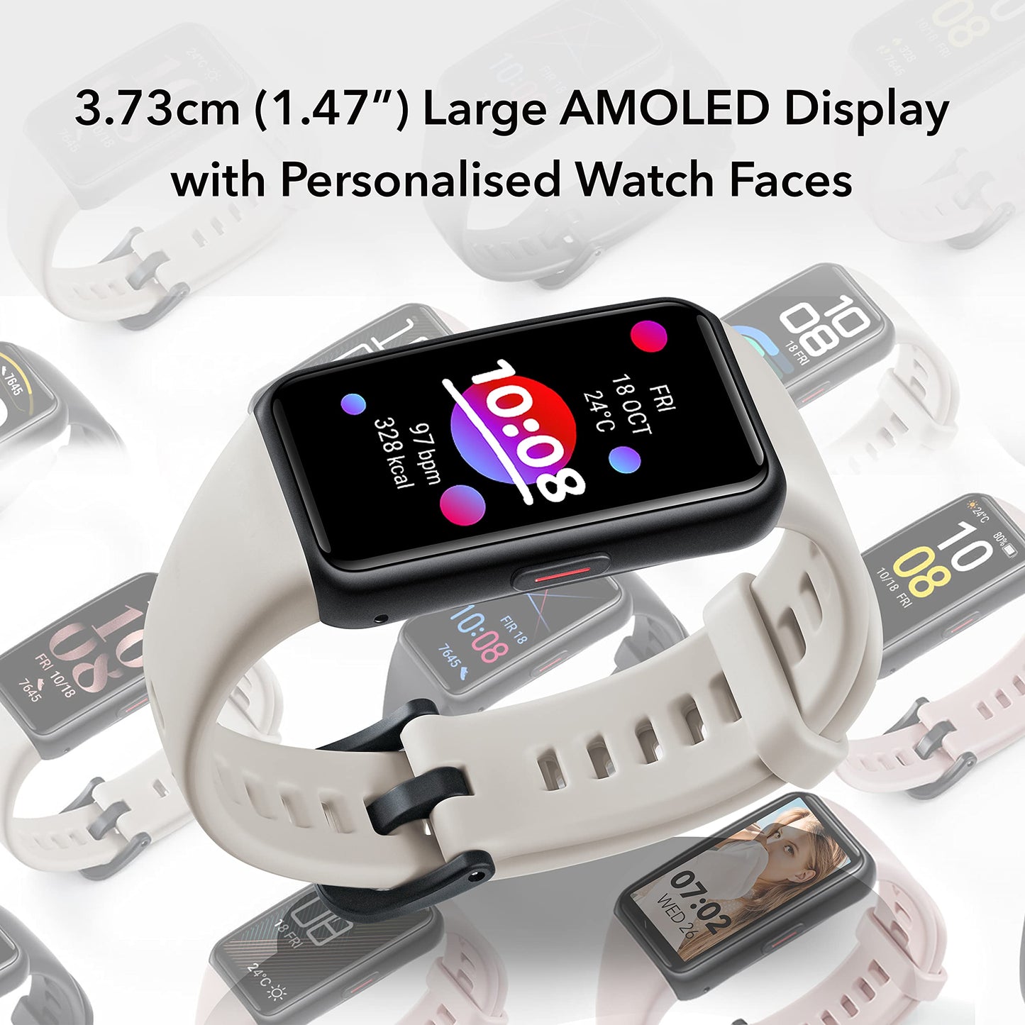 (Open Box) HONOR Band 6 Smartwatch with AMOLED 1.47'' Display,14 Days Battery, SpO2, 24/7 Heart Rate, Stress & Sleep Monitor, Personalized Watch Faces, Workout Auto-Detection, 5ATM Waterproof, Meteorite Black