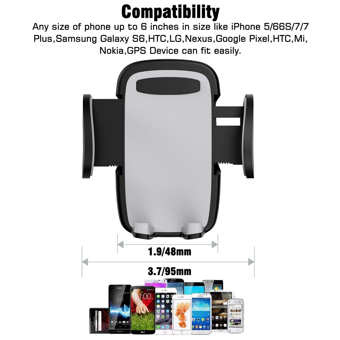 (Open Box) ELV Car Mount Adjustable Car Phone Holder Universal Long Arm, Windshield for Smartphones - Black