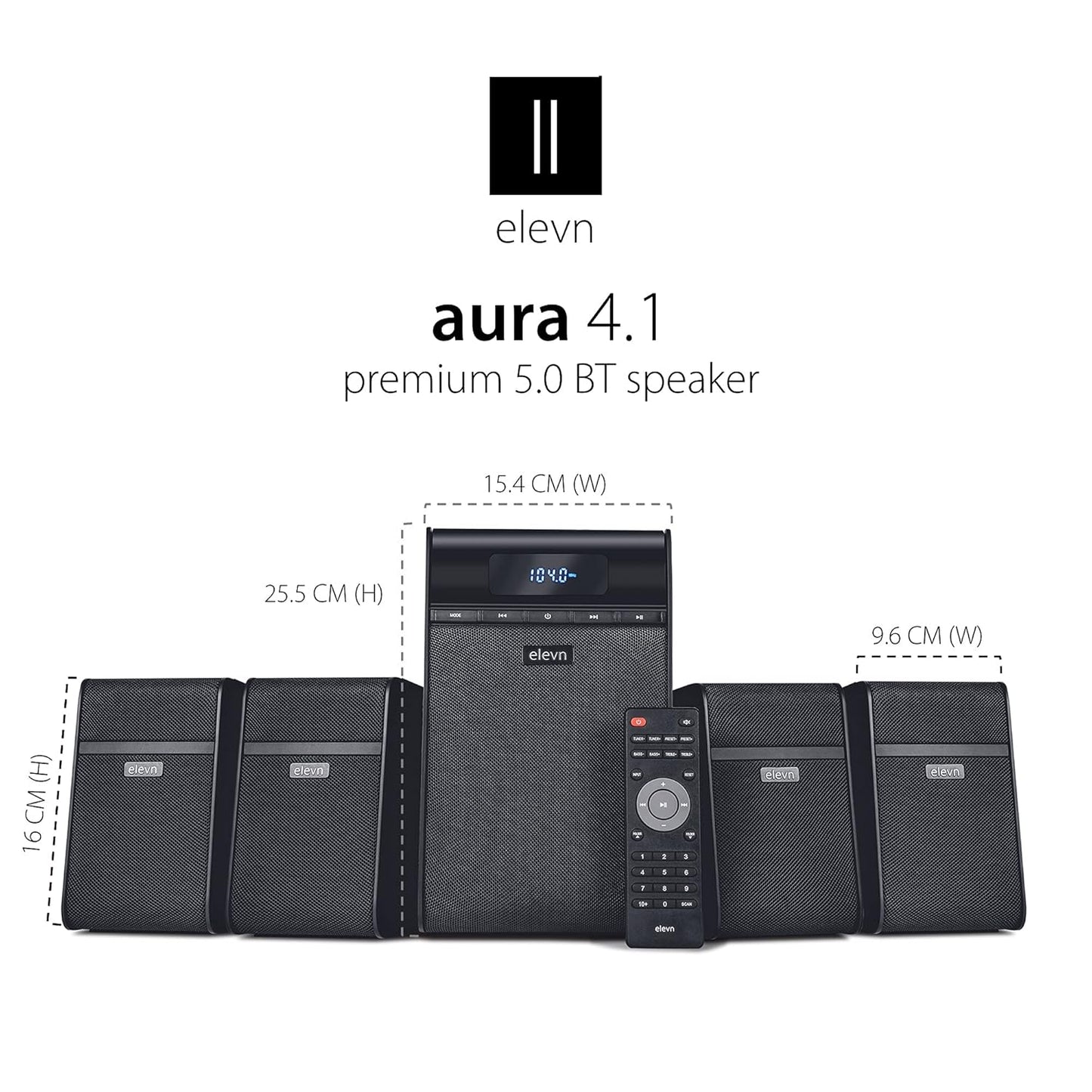 (Open Box) elevn Aura 120W 4.1 Channel Wireless, USB, Auxiliary, Bluetooth Subwoofer - Black