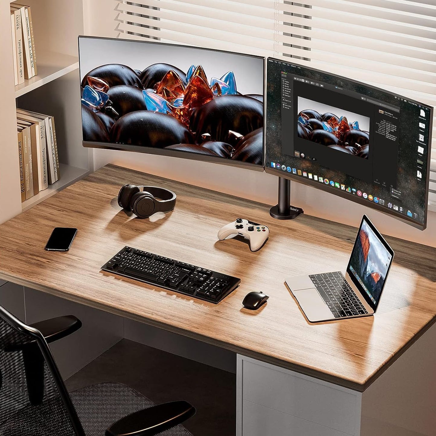 (Open Box) amazon basics Dual Monitor Stand - Height-Adjustable Arm Mount, Steel