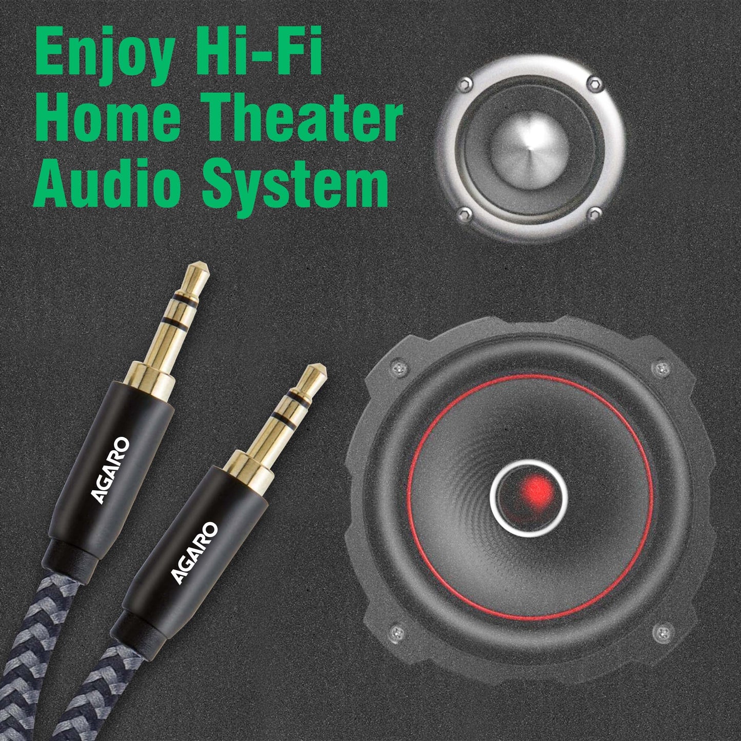 (Open Box) AGARO 3.5mm Audio Cable Stereo Aux 90 Degree Right Angle Aux Cable 24K Gold Plated Male to Male Hi-Fi Sound for Car,Home Stereos,Speakers,Tablets 2M/ 200CM/ 5.6 Ft,Silver & Black,33665