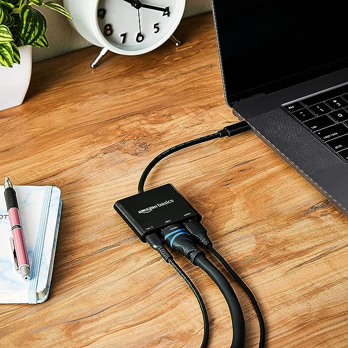 (Open Box) Amazon Basics 3-in-1 USB Type C Adapter with HDMI/USB 3.0 Port/Type-C Outputs