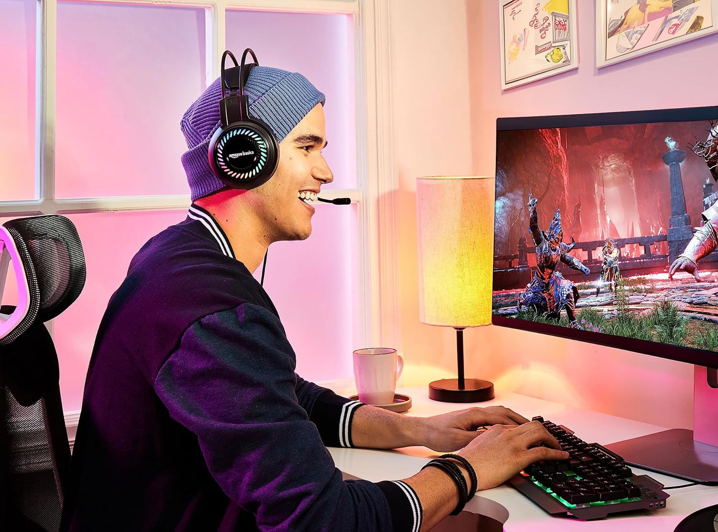 (Open Box) Amazon Basics Wired Over Ear Gaming Headphone with Mic for PC | 50mm Drivers | with 2m Cable (Black)
