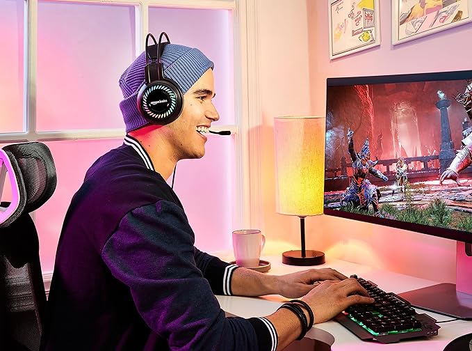 (Open Box) Amazon Basics Wired Over Ear Gaming Headphone with Mic for PC | 50mm Drivers | with 2m Cable (Black)