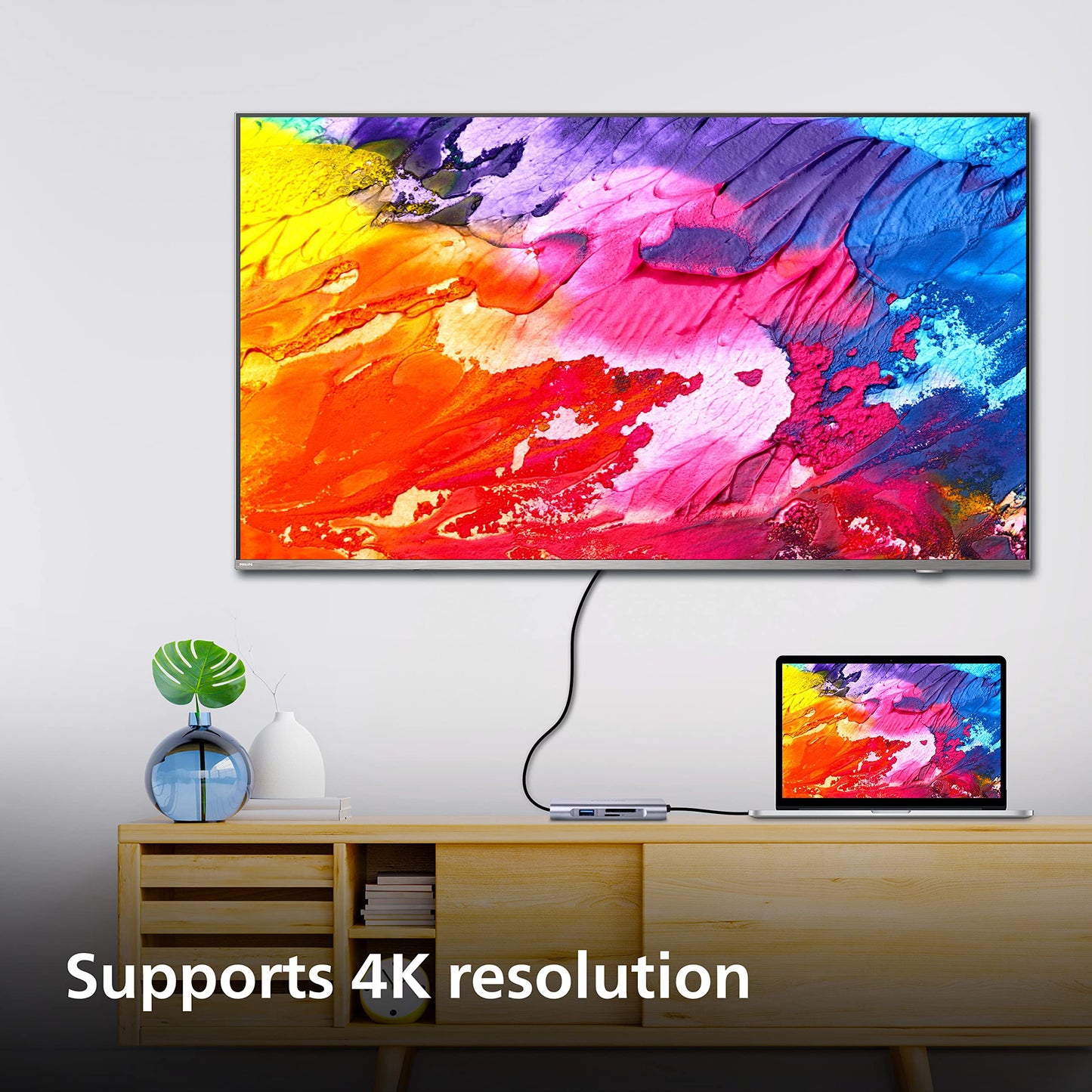 (Open Box) PHILIPS 7 in 1 USB Type C to HDMI 4K 30Hz + 3 x USB A + PD (max 60W) + Micro SD Card Slot + SD Card Slot Dock Adapter for MacBook, Windows OS, iPad, Chromebook, Surface, Android Type C Port Devices