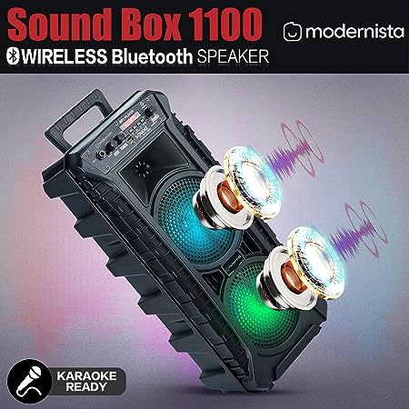 (Open Box) Modernista SoundBox 1100 Bass Boosted 40Watt PMPO Wireless Bluetooth Party Speaker with Wired Karaoke Mic with Bulit in Subwoofer & FM Radio/USB/TF/LED Disco Lights