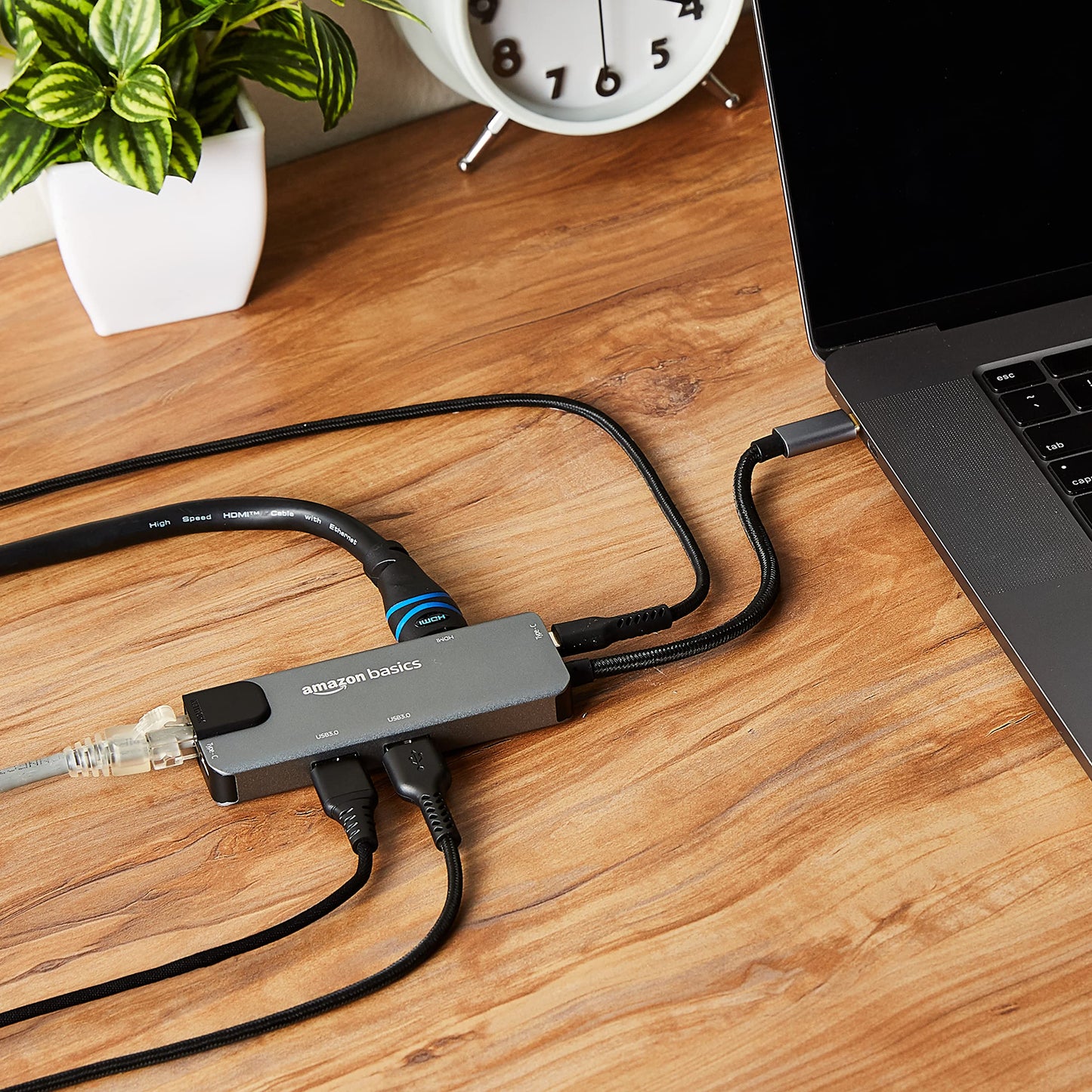 (Open Box) amazon basics 4-in-1 USB Type C Adapter (Grey) Port