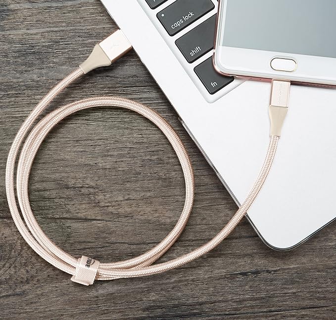 (Open Box) Amazonbasics Double Braided Nylon Micro USB Charging Cable for Android Smartphone (3 Feet, Gold)