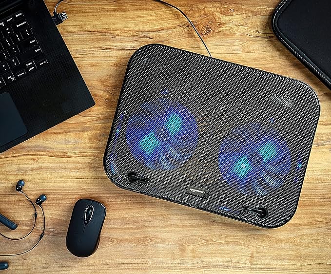 (Open Box) Amazon Basics Laptop Cooling Pad, USB Powered Portable Gaming Laptop Cooler Stand | Quiet 2 Fans with Blue LED Light | 2 Viewing Angles | Slim Chill Mat for 10 to 15.6-Inch Laptops