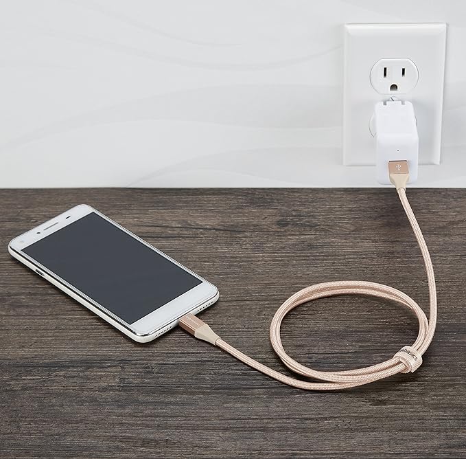 (Open Box) Amazonbasics Double Braided Nylon Micro USB Charging Cable for Android Smartphone (3 Feet, Gold)
