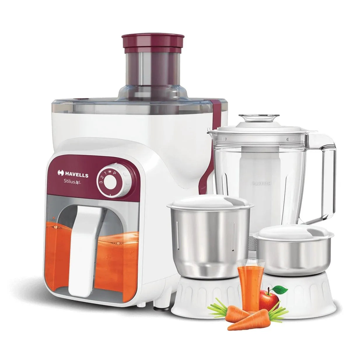 Havells Stilus XL 500W 4Jar Juicer Mixer Grinder, Burgundy