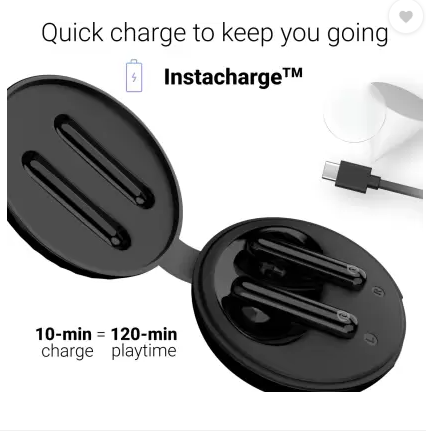 (With Scratch) Noise Buds VS304 with 30 Hours Playtime, Instacharge, 13mm Driver, and Half in-ear Bluetooth Headset (Jet Black, True Wireless)