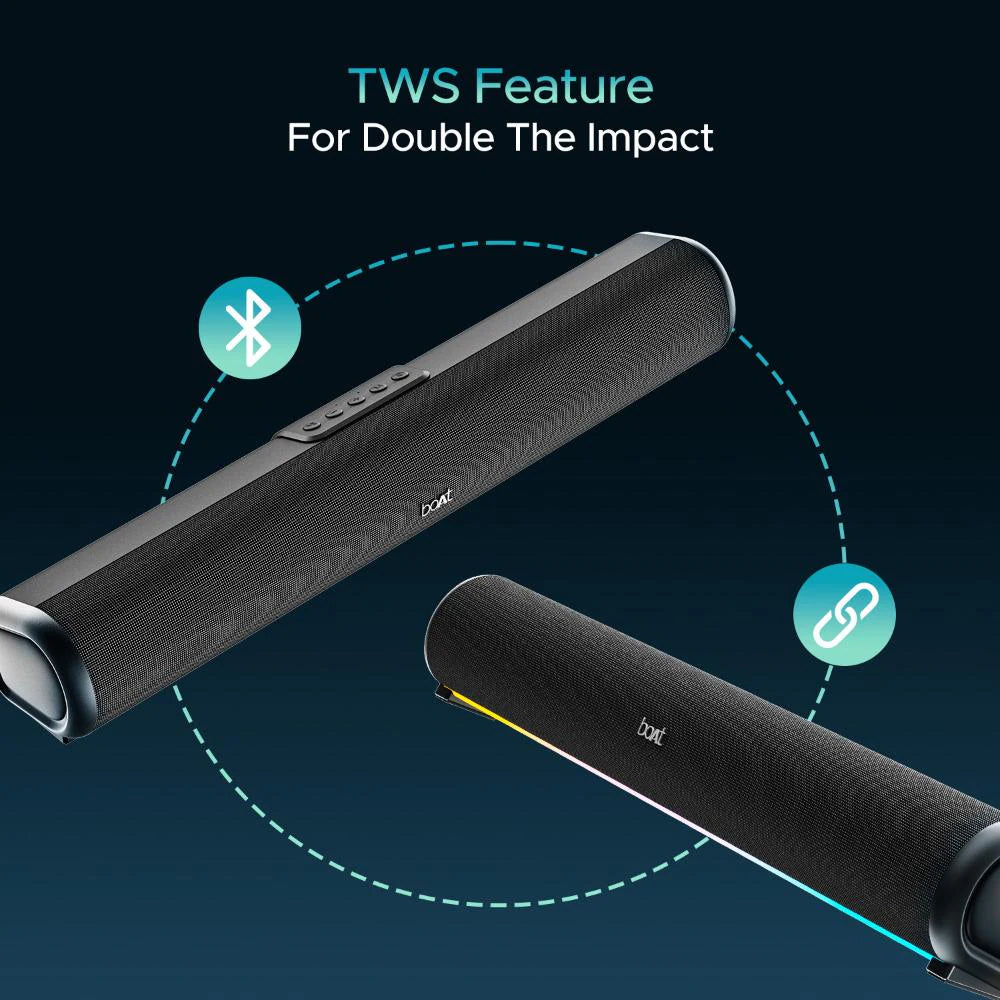 (Open Box) boAt Aavante Bar 950 Bluetooth Soundbar with 40 W Signature Sound, RGB LEDs, Dual Passive Radiators, Up to 7 hrs Playback, TWS Function, Inbuilt Mic, BT v5.3, TF Card, AUX Port (Premium Black)